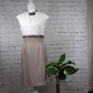 Tahari work / office sheath dress with beadwork.